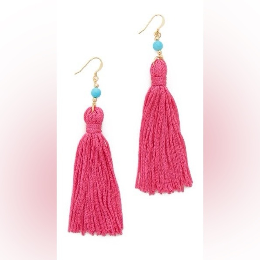 NWT Kenneth Jay Lane Pink & Turquoise Tassel Earrings